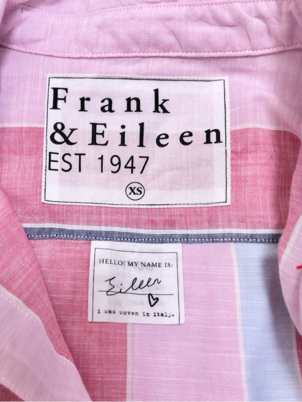 Frank & Eileen Italian Cotton Eileen Button-Up Shirt XS Pink Navy Wide Stripe - Picture 3 of 9